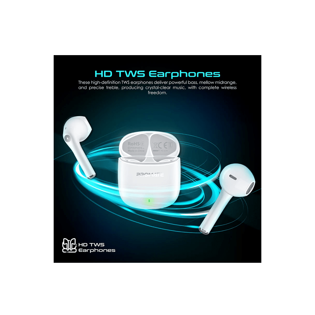 Promate Lima High Definition ENC TWS Wireless Earbuds with IntelliTouch - White in Qatar Promate Lima High Definition ENC TWS Wireless Earbuds with IntelliTouch - White in Qatar